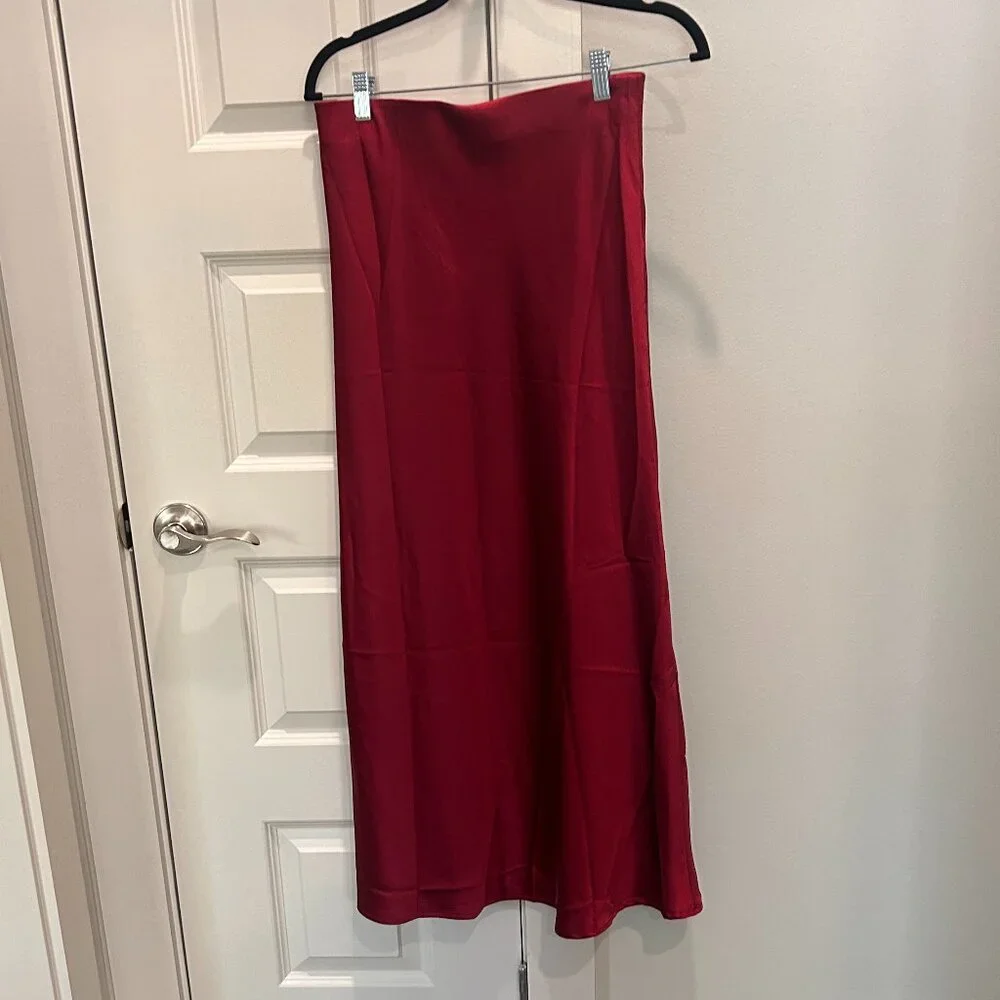glam Ruby Red Satin Maxi Skirt